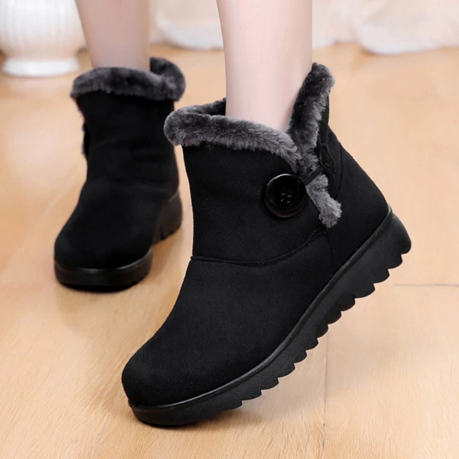 Elegant Winter Boots for Women Side Zipper Ankle Snow Boots Anti-slip Booties Faux Fur Hiking Black Brown Boots 1
