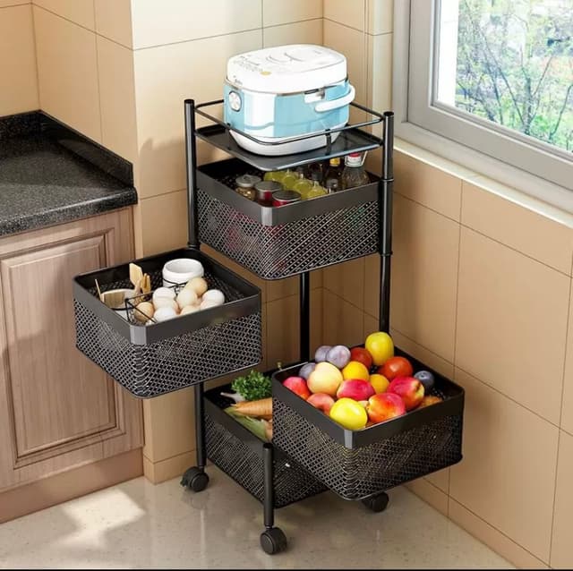 4 Layer Storage Rotating Portable Fruit And Vegetable Kitchen Storage Stand