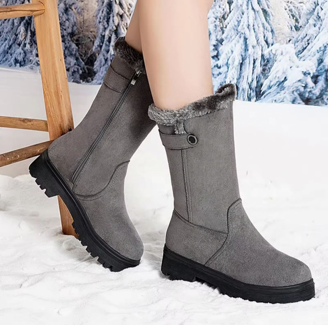 Autumn And Winter Women's Boots Zipper Mid Heel Snow Boots Thick Warm Soft Sole Slides Non-Slip Snow Boots Botas Altas 1