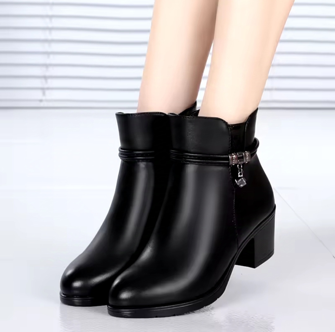 Lavish Fashion Platform Low Heel Zipper Leather Knight Boots For Women Autumn Winter Soft-soled Women's Designer Ankle Boot Ladies 1