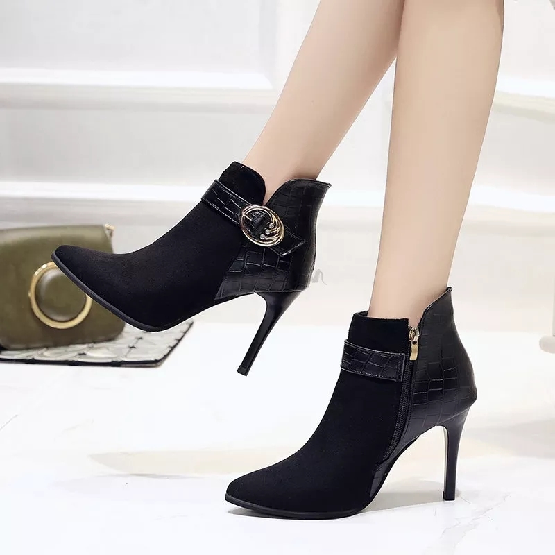 9cm Heels Ankle Boots Women Elastic Suede Brogue Boot Leather Quality Brand Shoes - Fashion | Women's Footwear | 1
