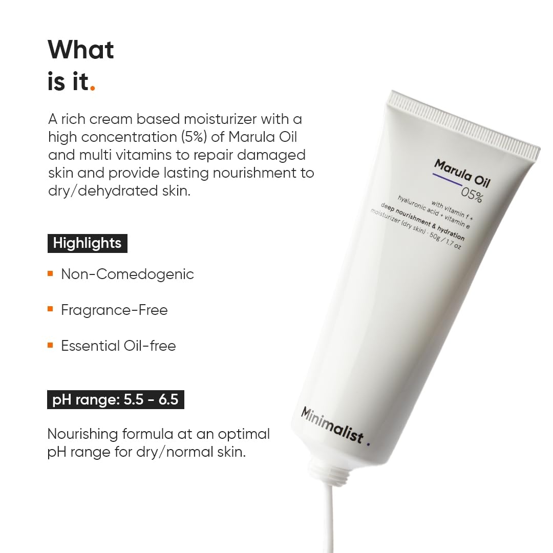 Minimalist Marula Oil 5% Face Moisturizer For Dry Skin With Hyaluronic Acid For Deep Nourishment & Hydration, For Men & Women 6