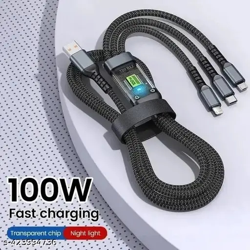 ransparent Luminous Super Fast Charging 3-in-1 Data Cable, 3-in-1 Super Fast Charging Cable, for lighting cable, Android, Type-C Devices (1pcs) 1