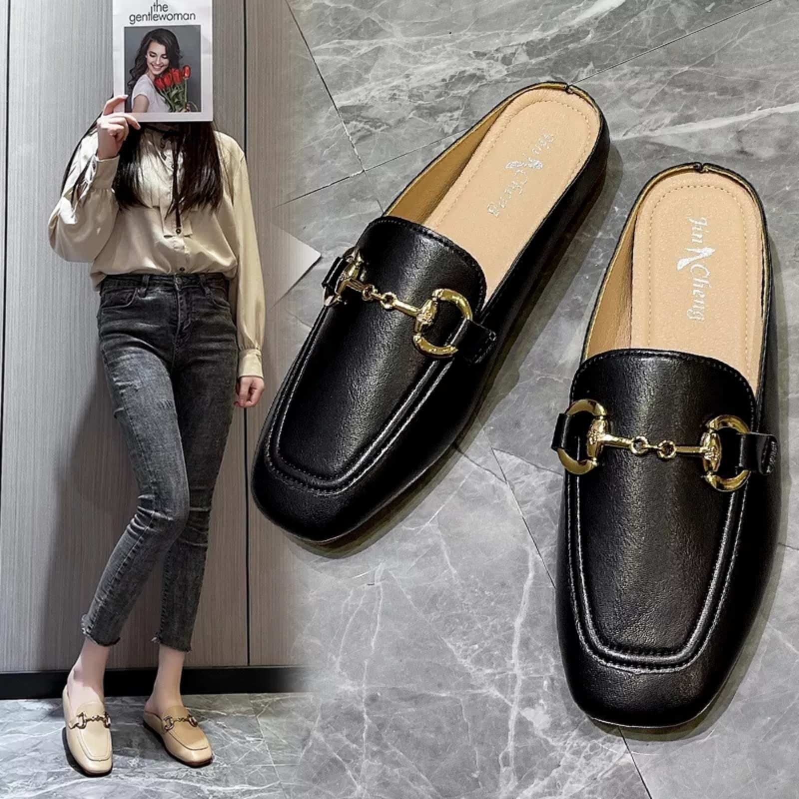 Leather Headwrap Slip On Mules Flat Heel Shoes For Women Slides Solid - Fashion | Women's Footwear | Heel For Women | Shoes For Women | 1
