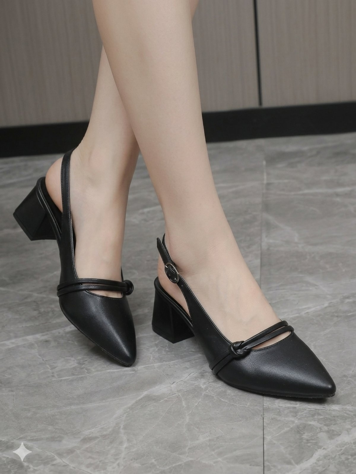 Elegant Luxe Black Block Heel Slingback Strap Shoes – Stylish & Classy 1