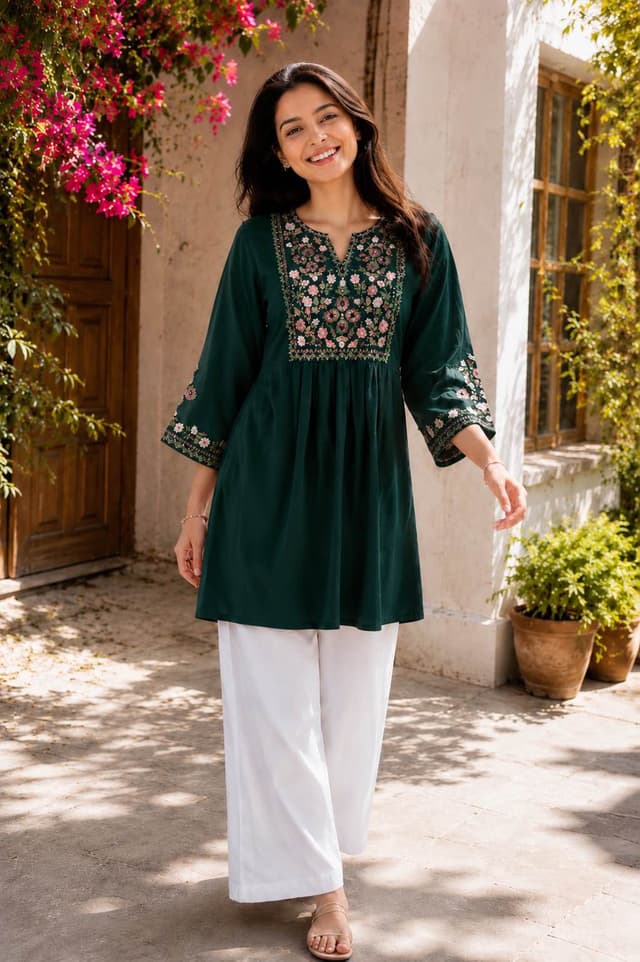 Cotton Embroidered Shorts Kurti For Women