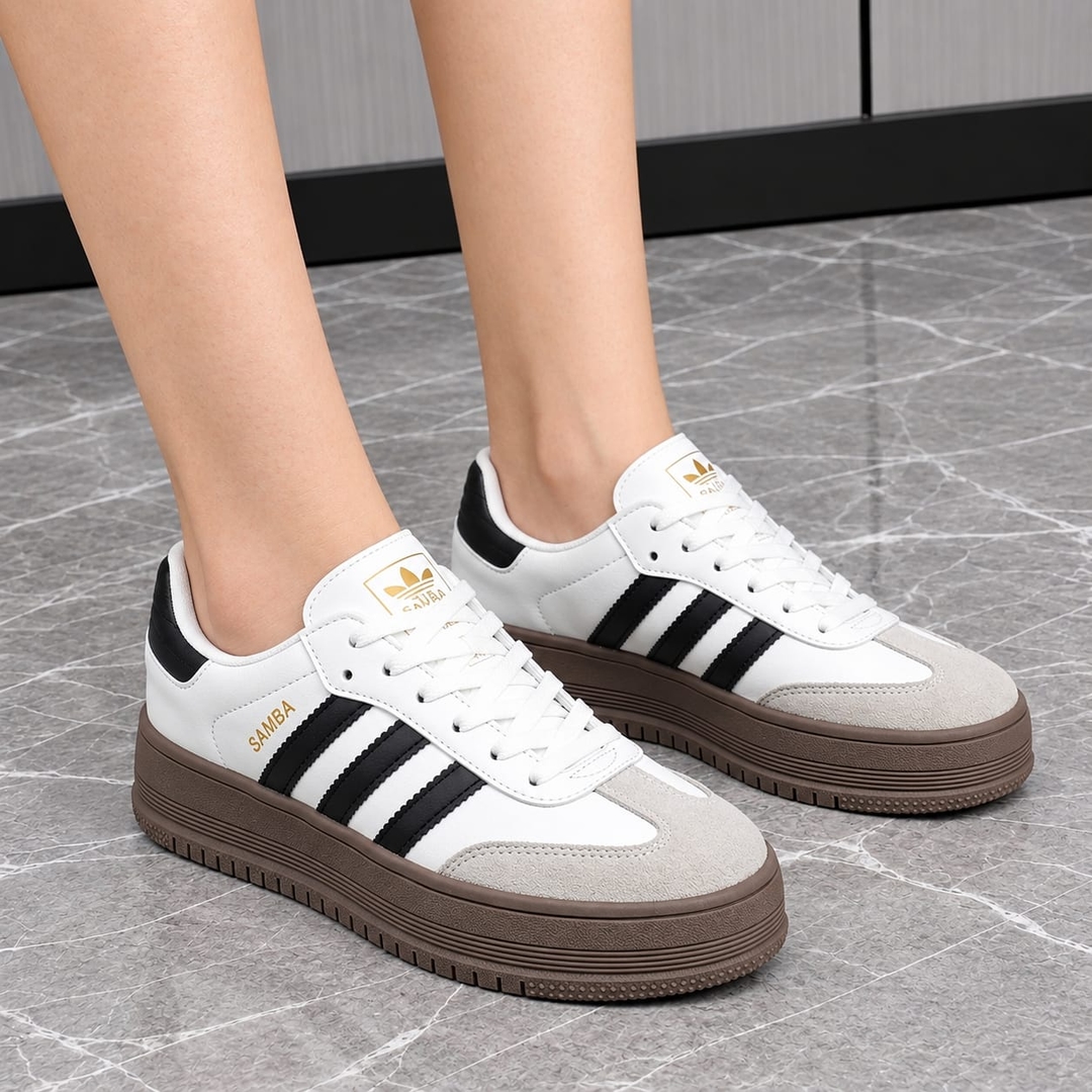 Elegant Women’s Casual Sneakers with Stripes, Low-Top Lace-Up Shoes with Cushioned Platform Sole 1