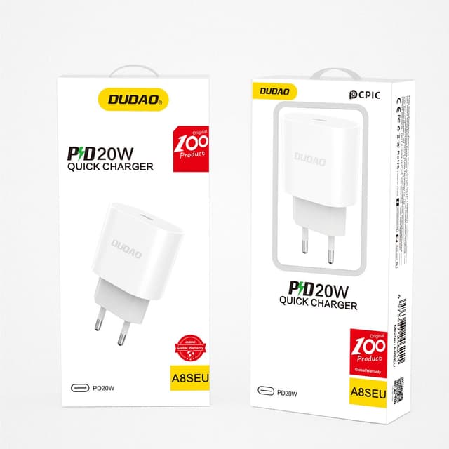 Dudao A8SEU Adapter 20Watt 1xUSB-C PD 20W Quick Charger Type C Charger Fast Charging Travel Wall Charger Power Adapter Only