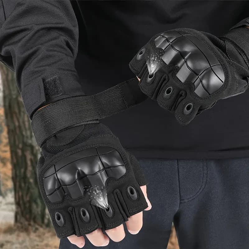 Gym Tactical Fitness Outdoor Protective Shell Antiskid Workout Riding Half Finger Gloves For Men 7