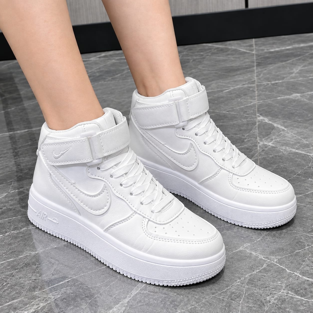 Premium Women’s High-Top Leather Sneakers – Elegant Classic Platform Style 1