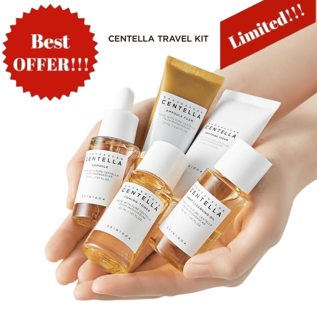Centella Travel Kit Skincare Set (Box Version) – Toner, Ampoule, Soothing Cream, Cleansing Oil & Foam 30ml Each | Korean Skincare Trial & Gift Set 1