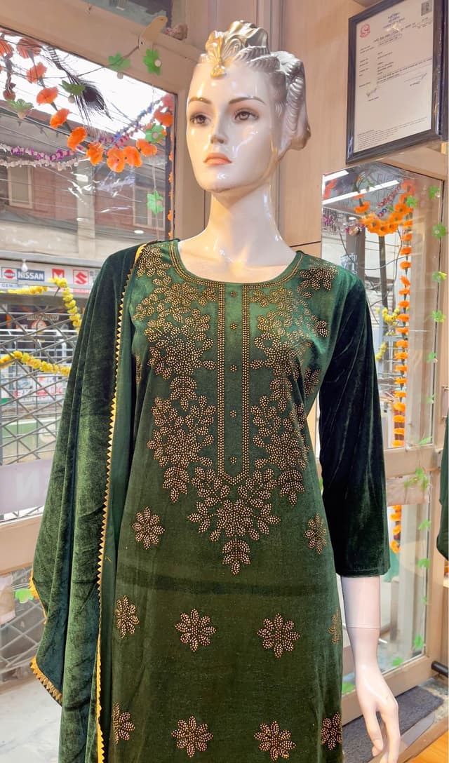 Velvet Rhinestone Worked Kurti Sets