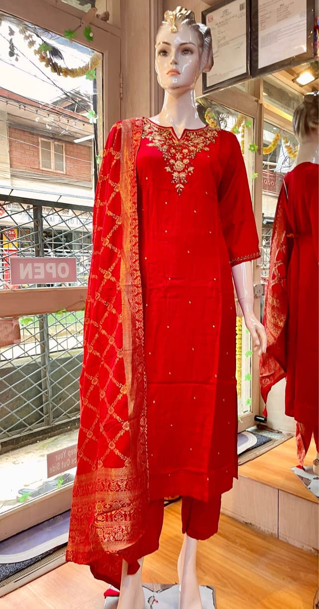 Hand Worked Dola- Silk Kurti Set For Women