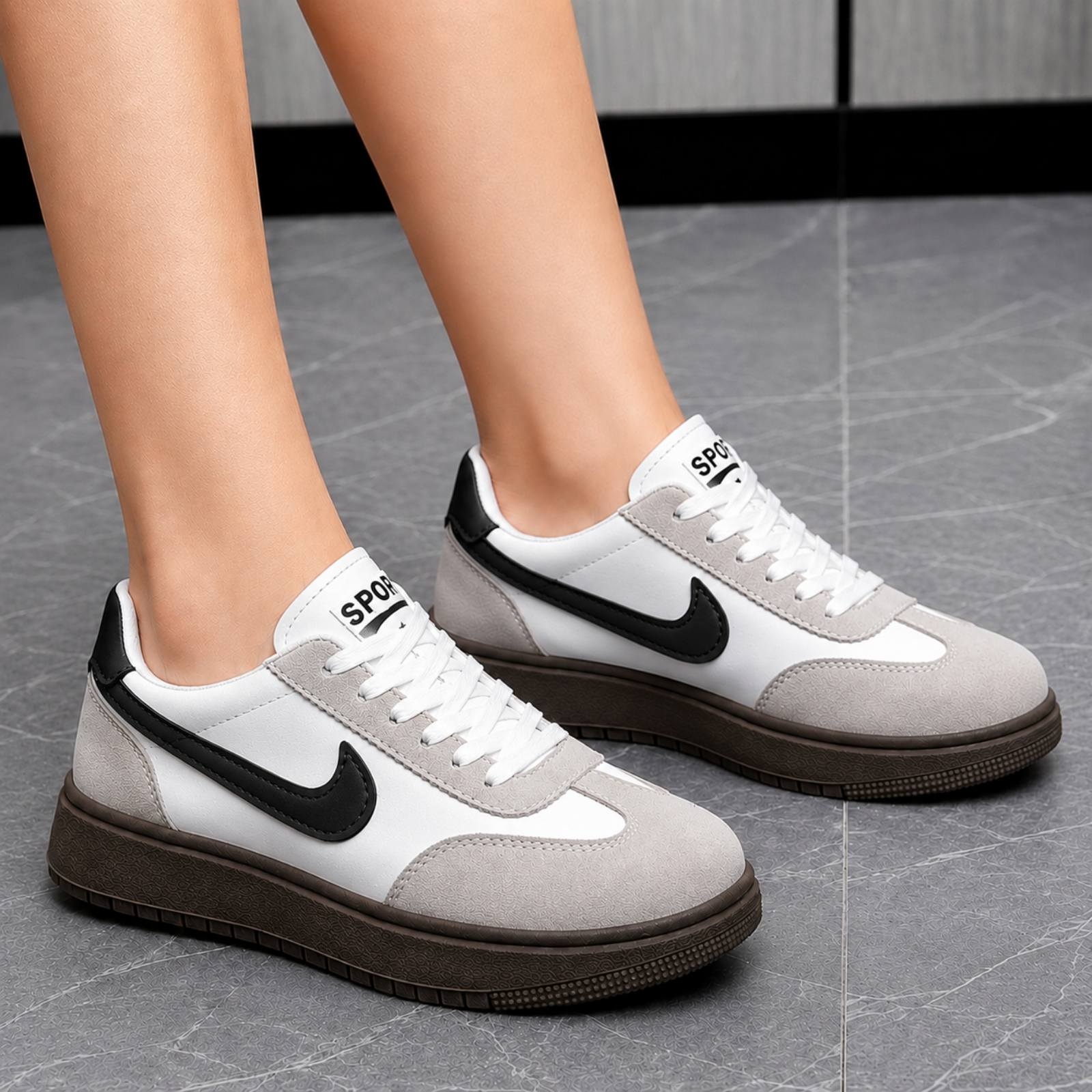 UrbanUrbanStride Women’s Premium Classic White & Black Low-Top Casual Sneakers 1
