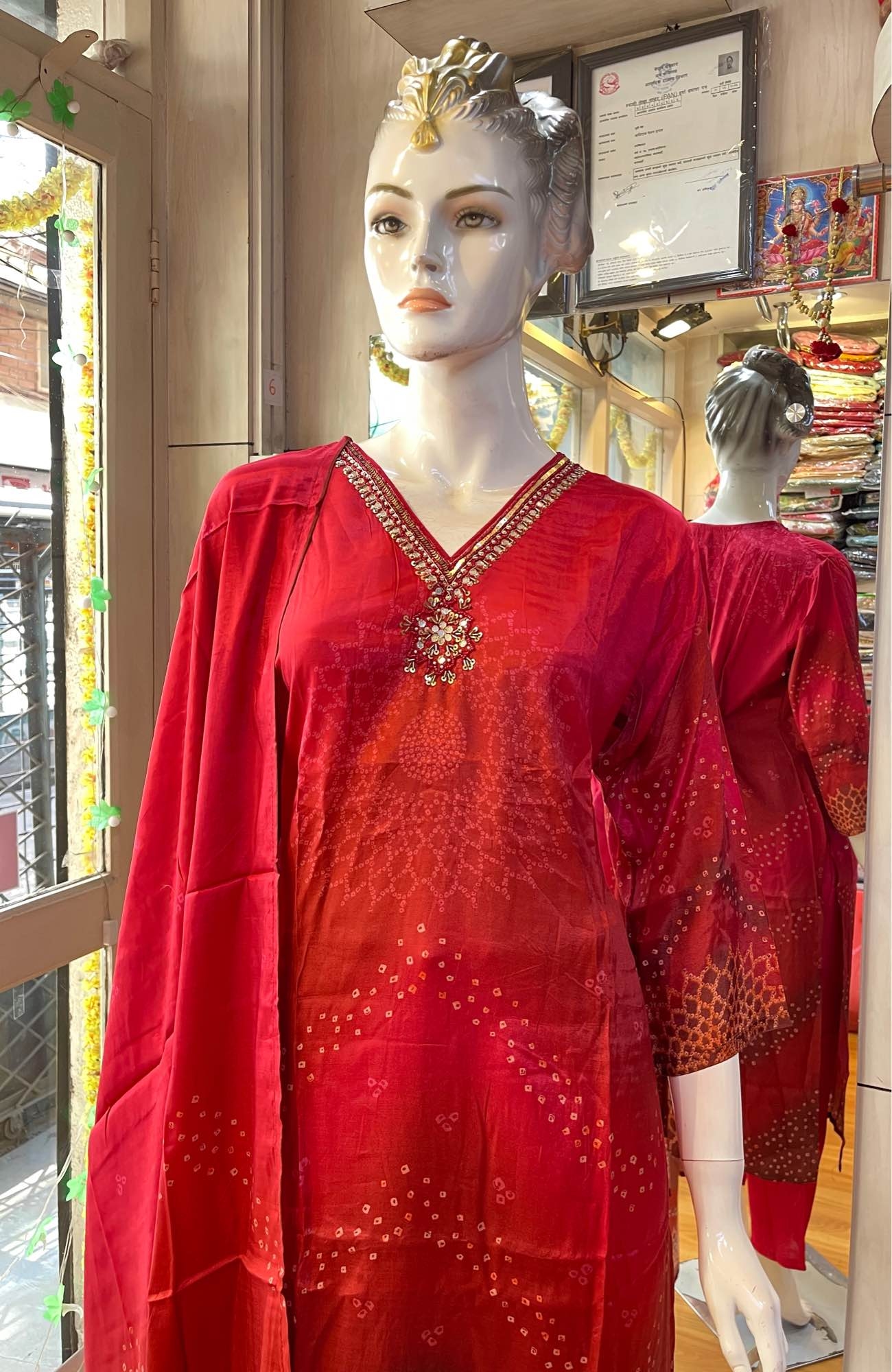 Plus Sized Silk Kurti Set For Women In Red 1