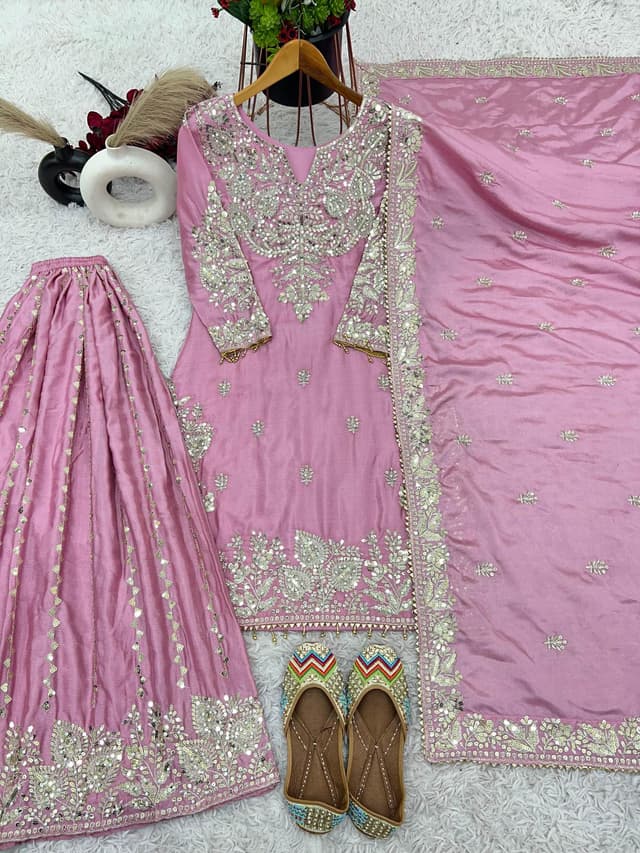 Heavy Embroidery Worked Kurti Sarara Sets For Women