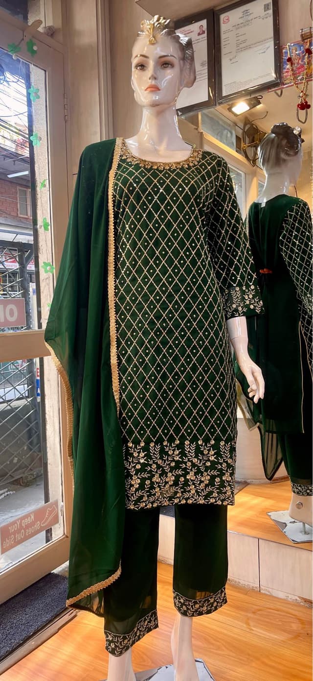 Georgette Sequence Worked Kurti And Pant Set For Women