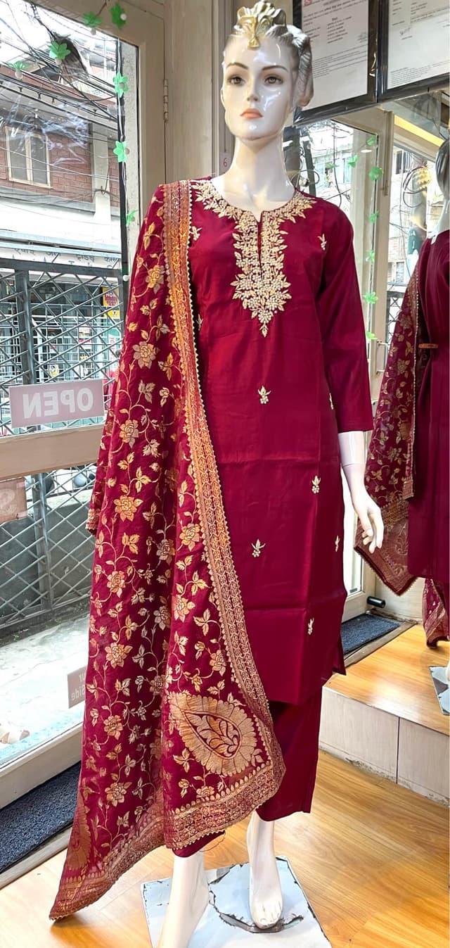 Silk Hand Embroidered Kurti Set For Women