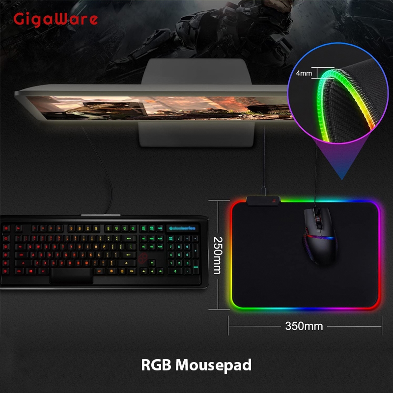 Gigaware Gaming Light RGB Mousepad Anti Slip Material - 350 X 250mm 1