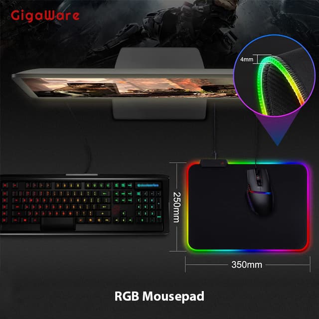 Gigaware Gaming Light RGB Mousepad Anti Slip Material - 350 X 250mm