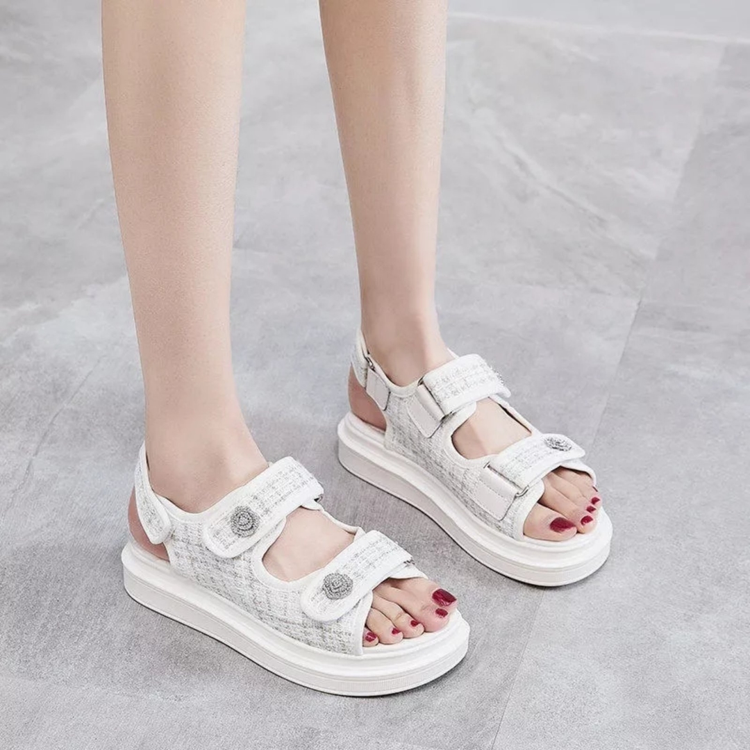 White Double Strap Velcro Flat Sandal For Women - Fashion | Women's Footwear | Sandals For Women | Shoes For Women | 1