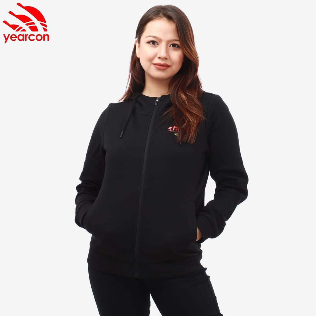 Yearcon Black Cotton Stretchable Full Sleeves Front Zippered Design Jacket For Women