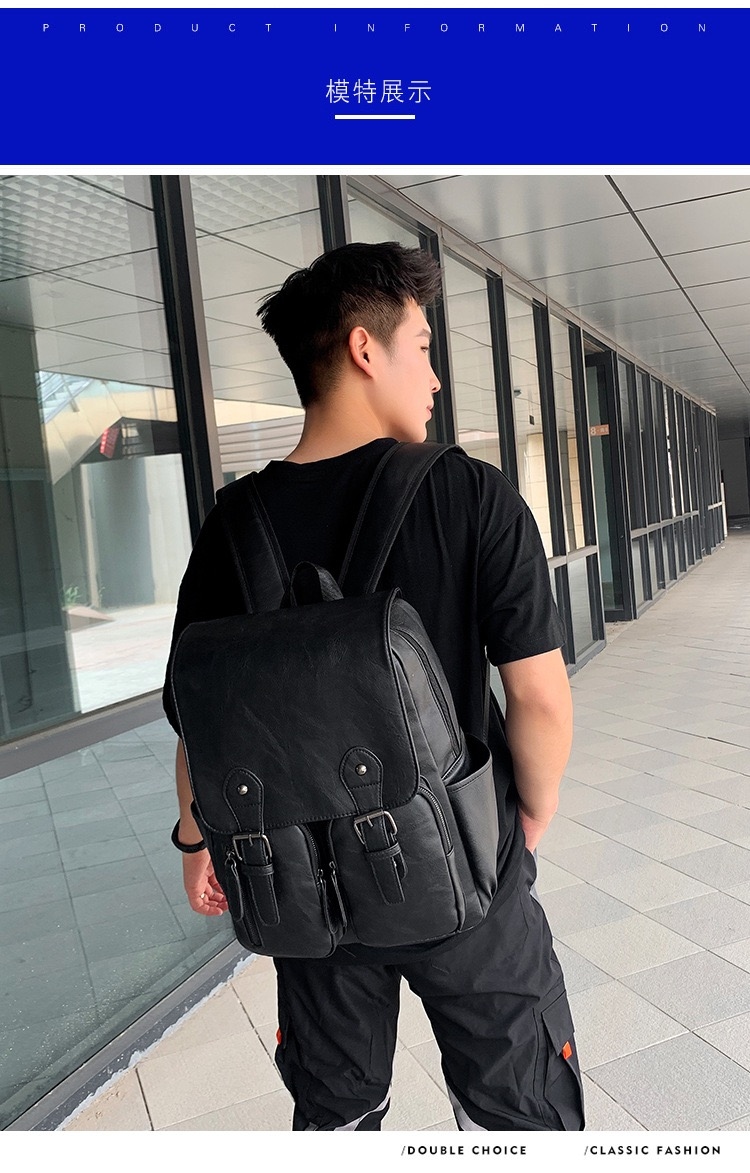 Business Casual Backpacks for School Travel Bag Black PU Leather Fashion Shoulder Vintage Boys Backpack Unisex 3