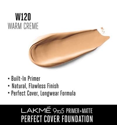 Lakme 9 to 5 Primer + Matte Perfect Cover Foundation - W120 Warm Creme (25 ml) 1
