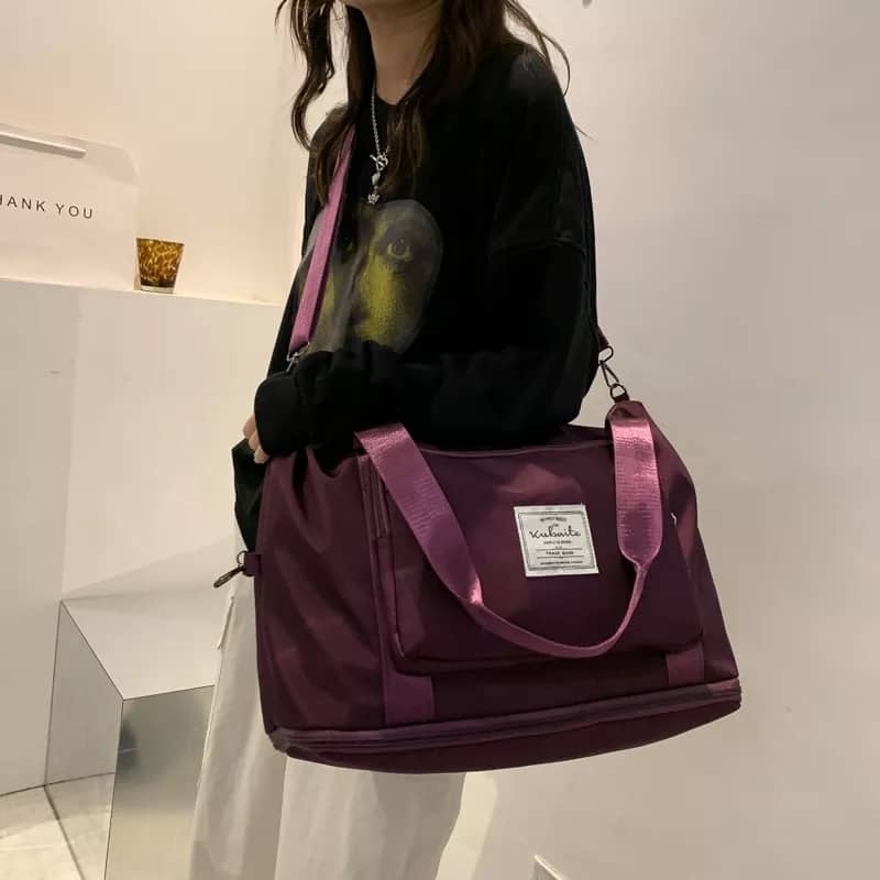 Large Capacity Folding Travel Bag Portable Lightweight Waterproof Oxford Duffel Fabric Bag Dry Wet Separation Shoulder Bag 2