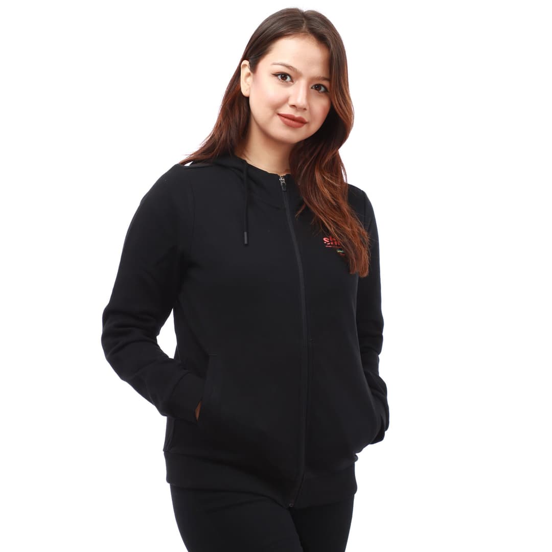 Yearcon Black Cotton Stretchable Full Sleeves Front Zippered Design Jacket For Women 1