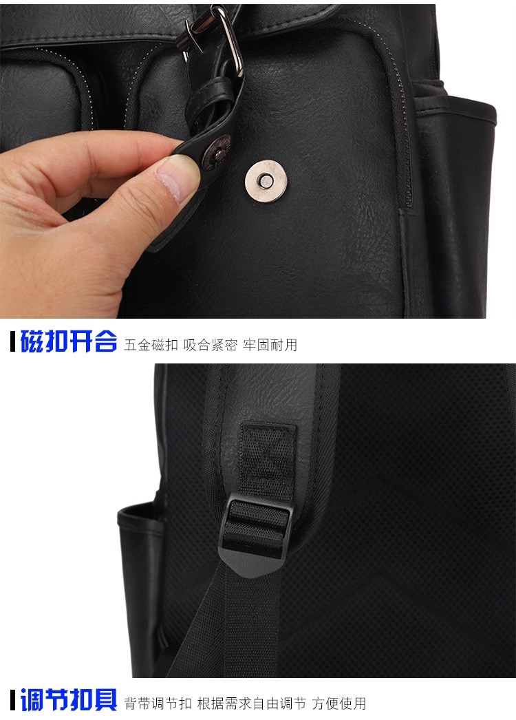 Business Casual Backpacks for School Travel Bag Black PU Leather Fashion Shoulder Vintage Boys Backpack Unisex 2