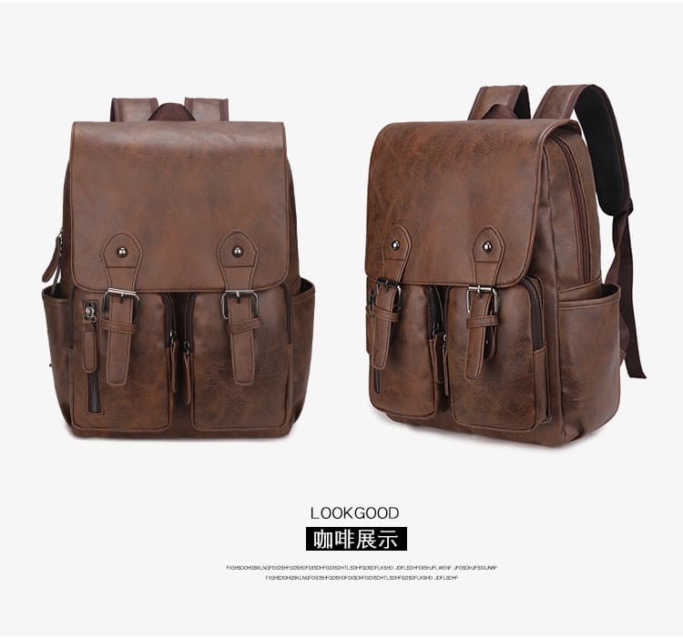 Business Casual Backpacks for School Travel Bag Black PU Leather Fashion Shoulder Vintage Boys Backpack Unisex