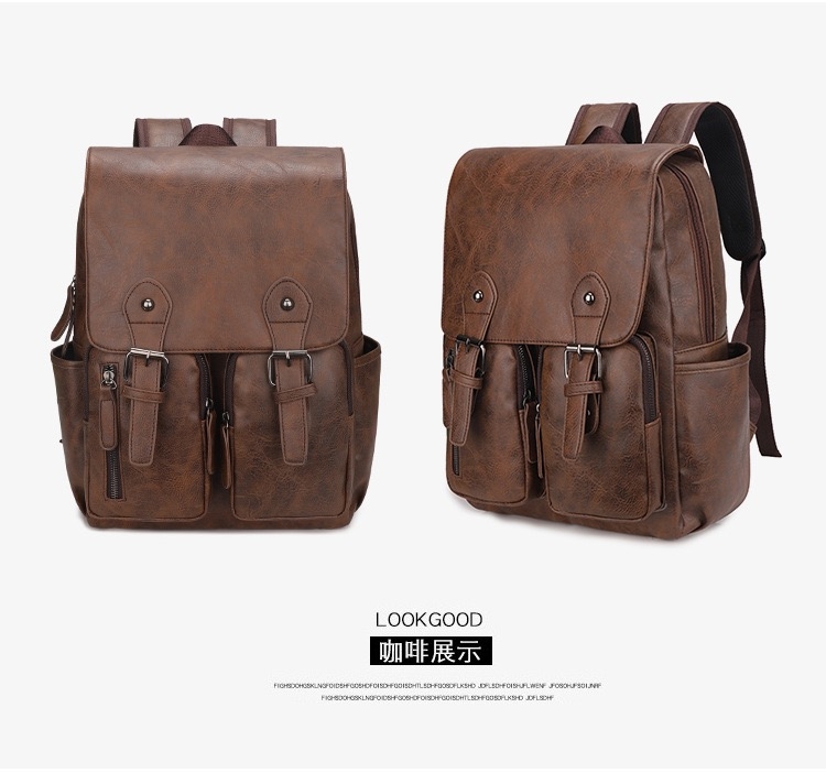 Business Casual Backpacks for School Travel Bag Black PU Leather Fashion Shoulder Vintage Boys Backpack Unisex 1