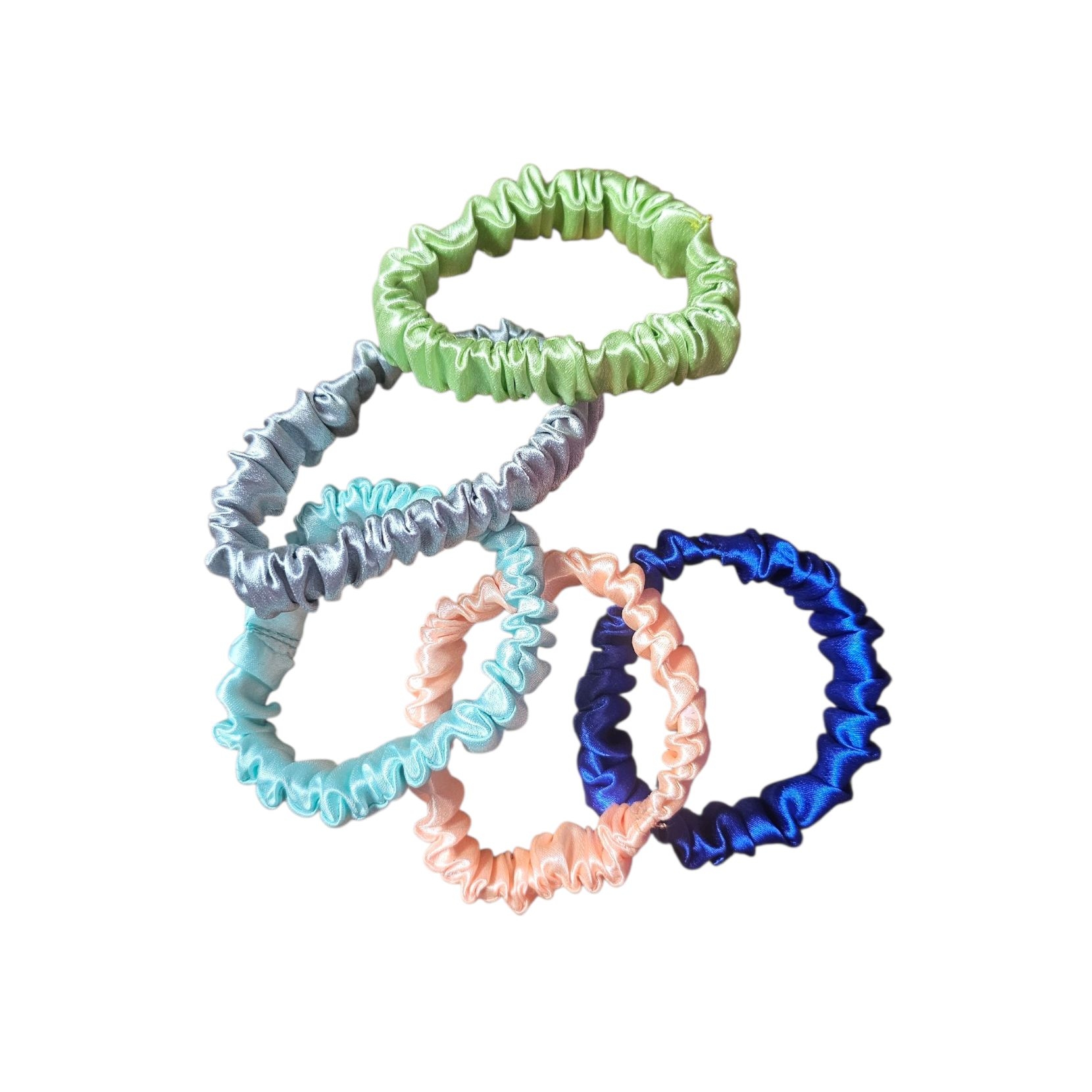 Set Of 5 Different Color Moss Silk Skinny Scrunchies 7
