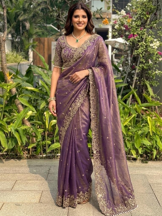 Embellished Embroidered Sequinned Sarees With Unstitched Blouse Piece 2