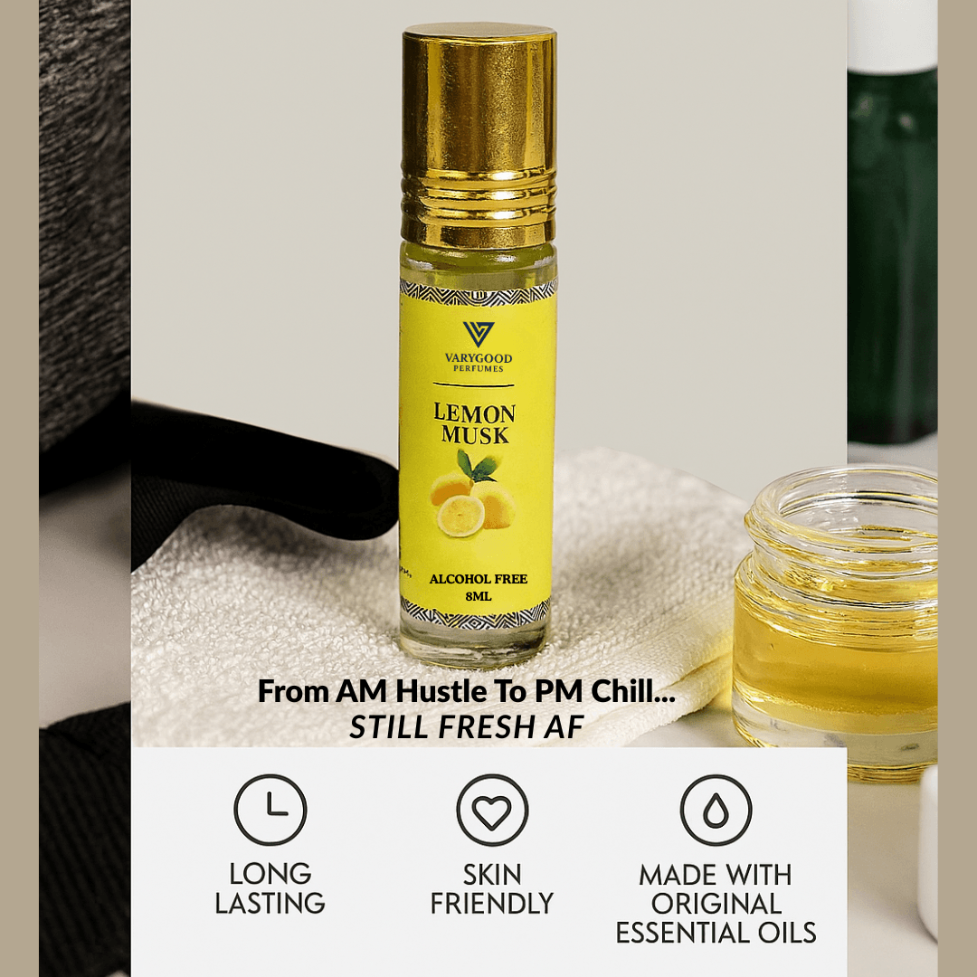 VaryGood Perfumes 4 Pcs Attar Roll-On Combo (4x8ml) – Indra Kamal, Choco Fusion, Fruit Blast, Lemon Musk | Alcohol-Free Long Lasting Perfume for Men & Women 6