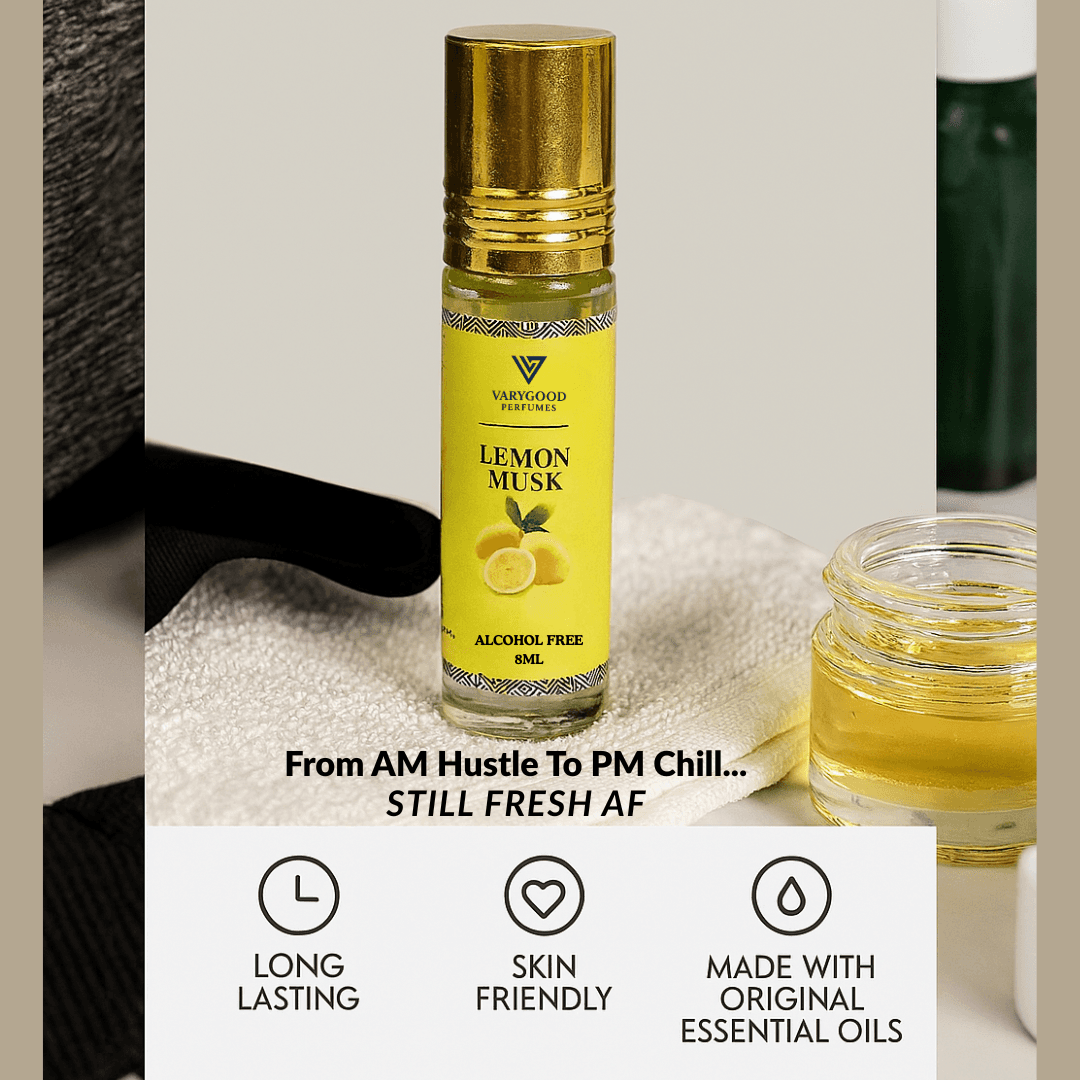 VaryGood Perfumes 4 Pcs Attar Roll-On Combo (4x8ml) – Indra Kamal, Choco Fusion, Fruit Blast, Lemon Musk | Alcohol-Free Long Lasting Perfume for Men & Women 5