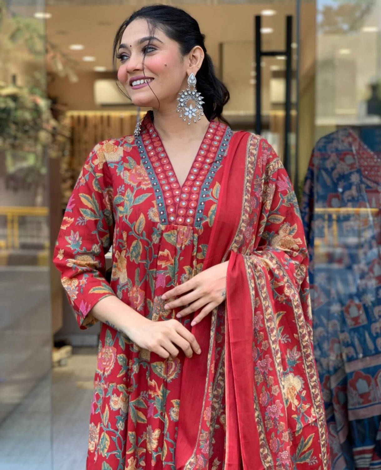 Printed Kurta, Palazzo & Dupatta Set Mehroon color 3