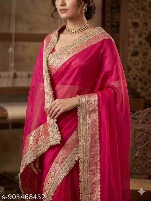 Shivshakti Collection Peach satin embroidered saree 2