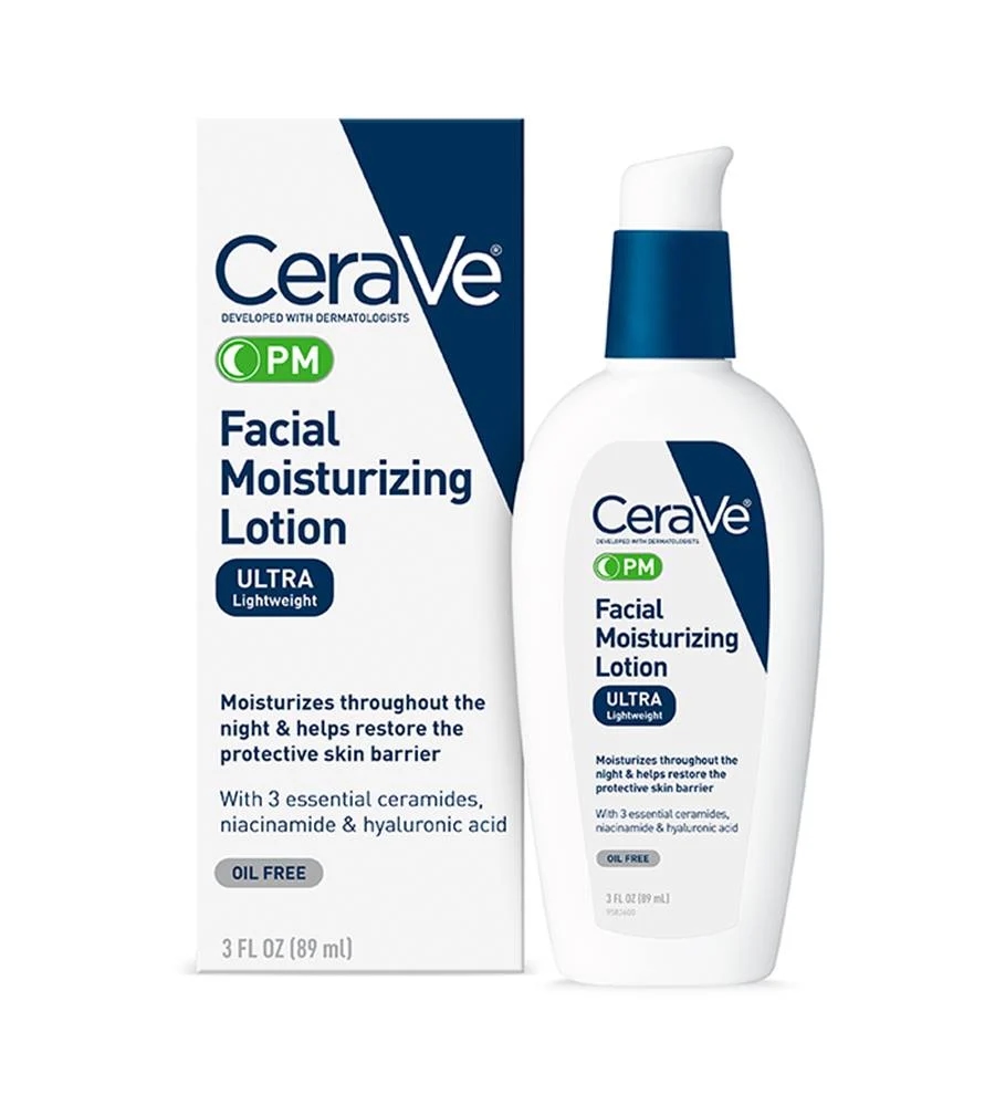 Cerave facial Moisturizing Lotion PM(89ml), Facial Moisturizer, Night Cream, Hydrating Facial Cream, Daily Hydrating Lotion, CeraVe PM Face Lotion, Cera Ve Facial Lotion 3