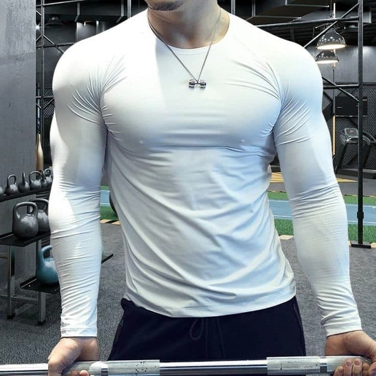 White Comfortable Inner Compression Round Neck Full Sleeve Sports T-Shirt For Men 1