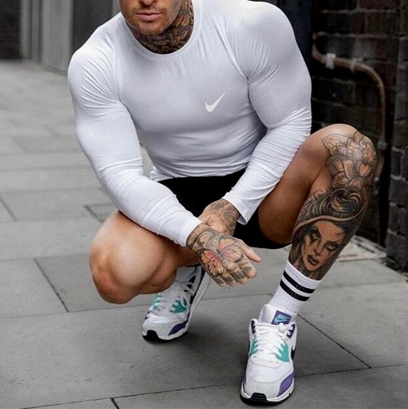 White Comfortable Inner Compression Round Neck Full Sleeve Sports T-Shirt For Men 1