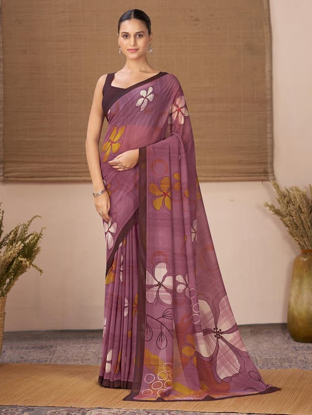 Floral Print Pure Chiffon Saree