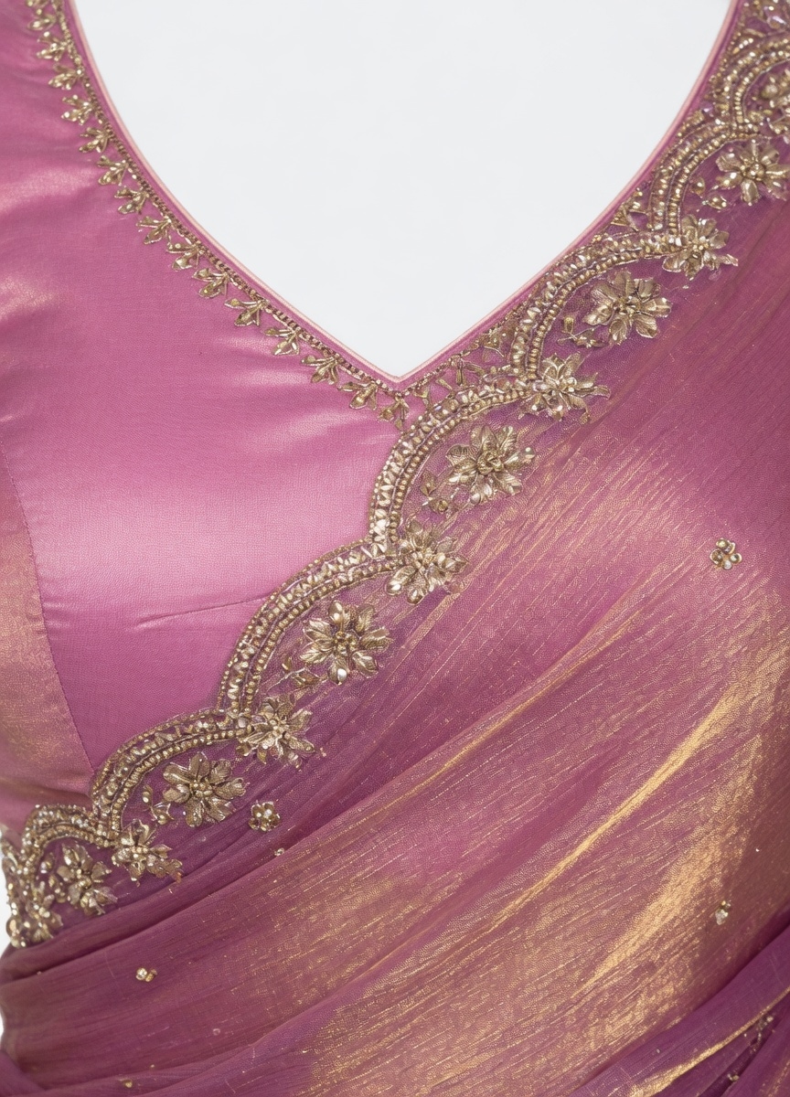 Pwear Pink-Purple Ombre Georgette Saree | Full Drape View with Blouse 3