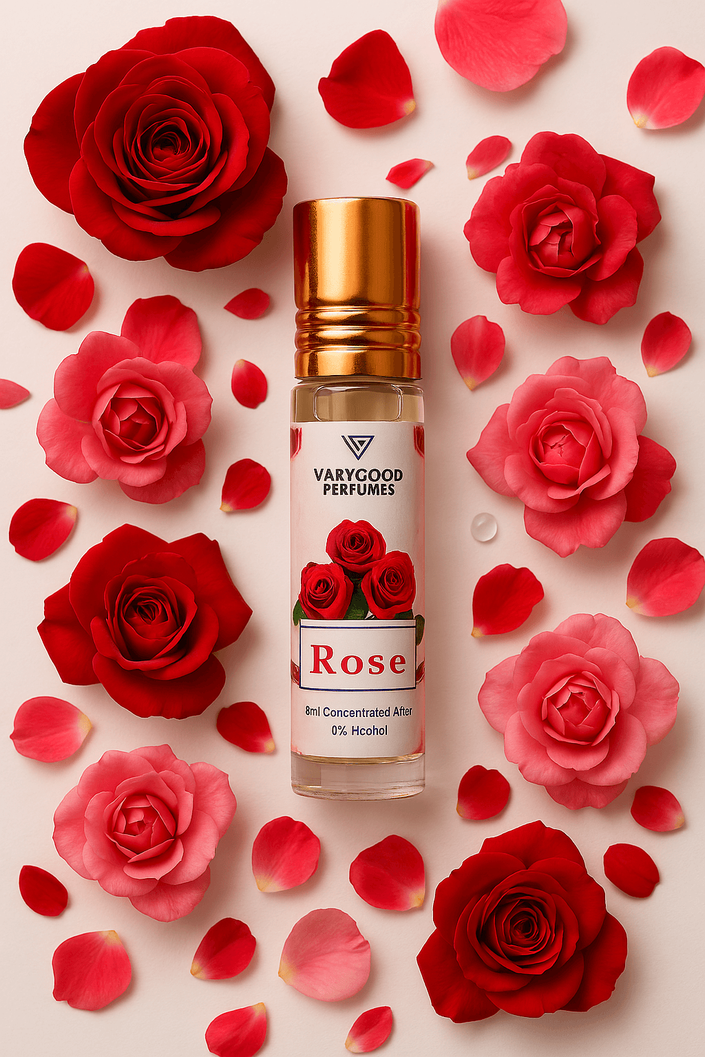 VaryGood Attar Combo Pack of 4 – Rose, Chandan, Jasmine & Lavender | 8ml Each | Alcohol-Free Roll-On Perfume for Men & Women 4