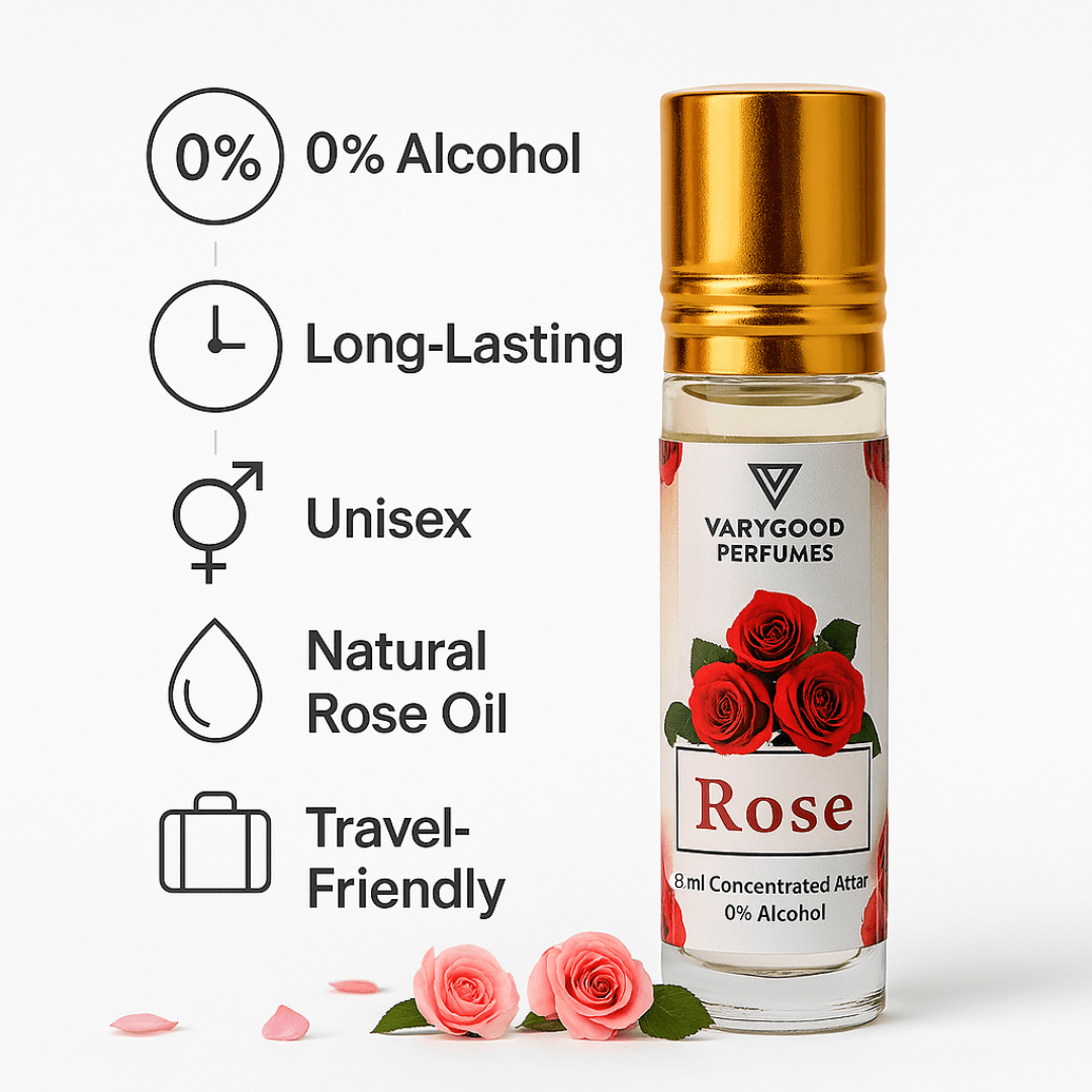 VaryGood Rose Attar Roll On – 8ml Concentrated Perfume for Men & Women | Alcohol-Free Long Lasting Natural Rose Fragrance 4