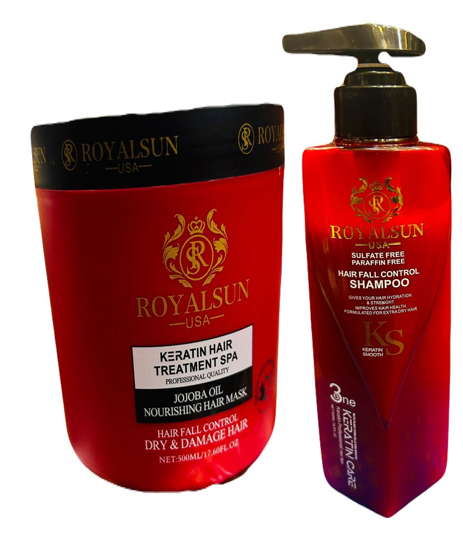 Royalsun USA Keratin Smooth | Hair Fall Control Shampoo 550 ML | Hair Treatment SPA 500 ML (Set) 1