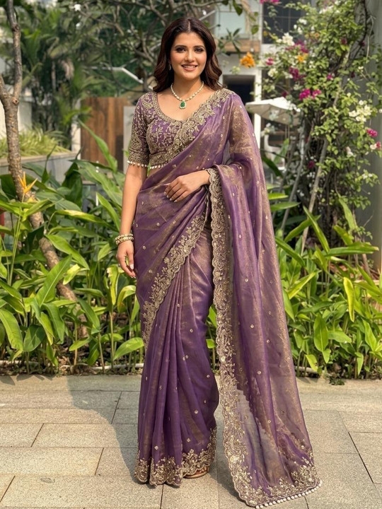 Embellished Embroidered Sequinned Sarees With Unstitched Blouse Piece 1