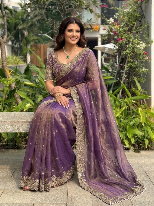 Embellished Embroidered Sequinned Sarees With Unstitched Blouse Piece 5
