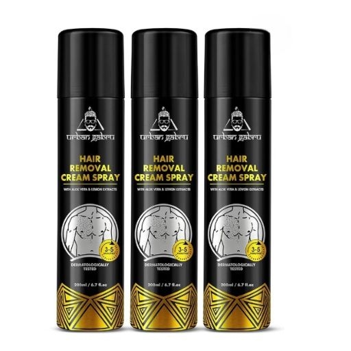 urbangabru Men Hair Removal Cream Spray (200 Ml x 3) Painless Body Hair Removal Cream Spray For Chest, Back, Legs & Under Arm (Pack Of 3, Aloe Vera) 1
